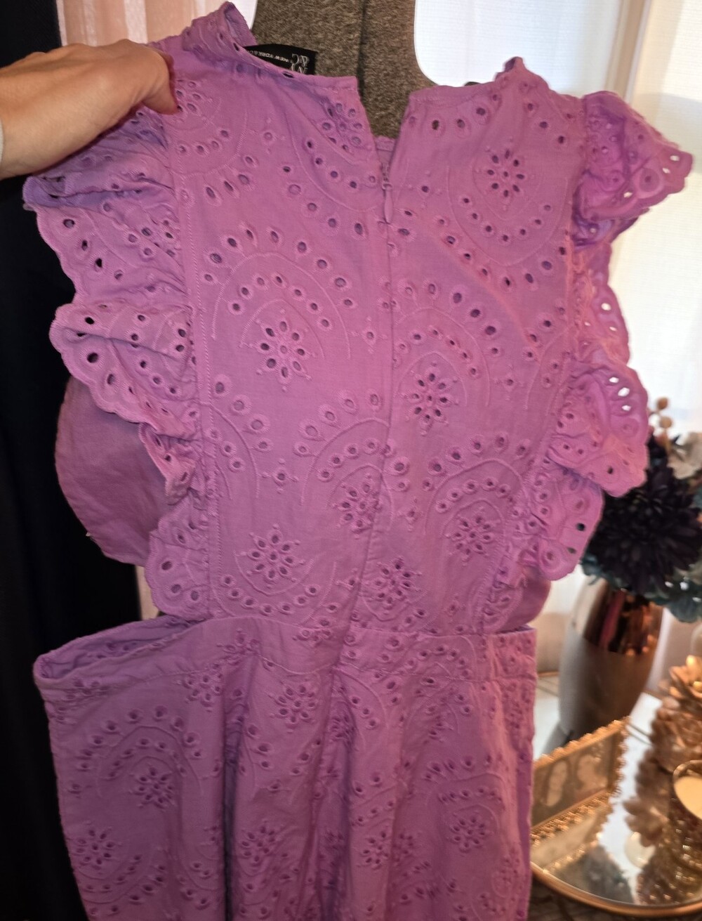 New York & Company Purple Eyelet Jumpsuit